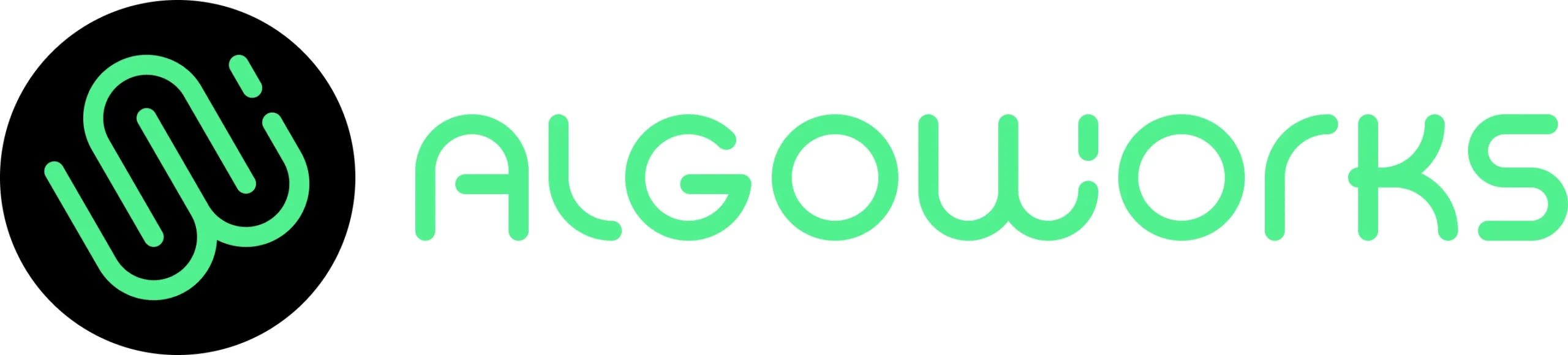 Algoworks company logo with green abstract symbol