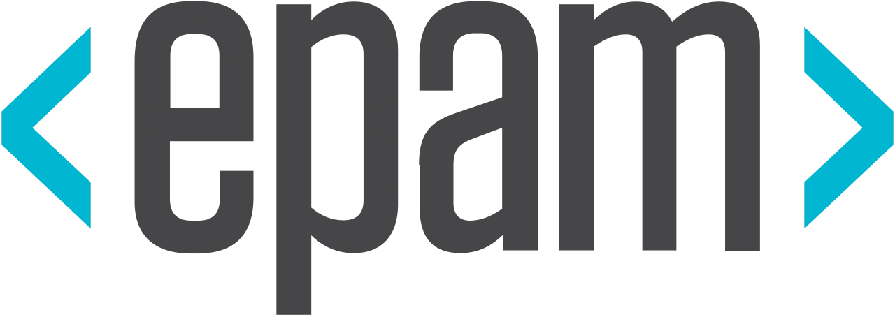 EPAM company logo with blue angle brackets and dark gray text