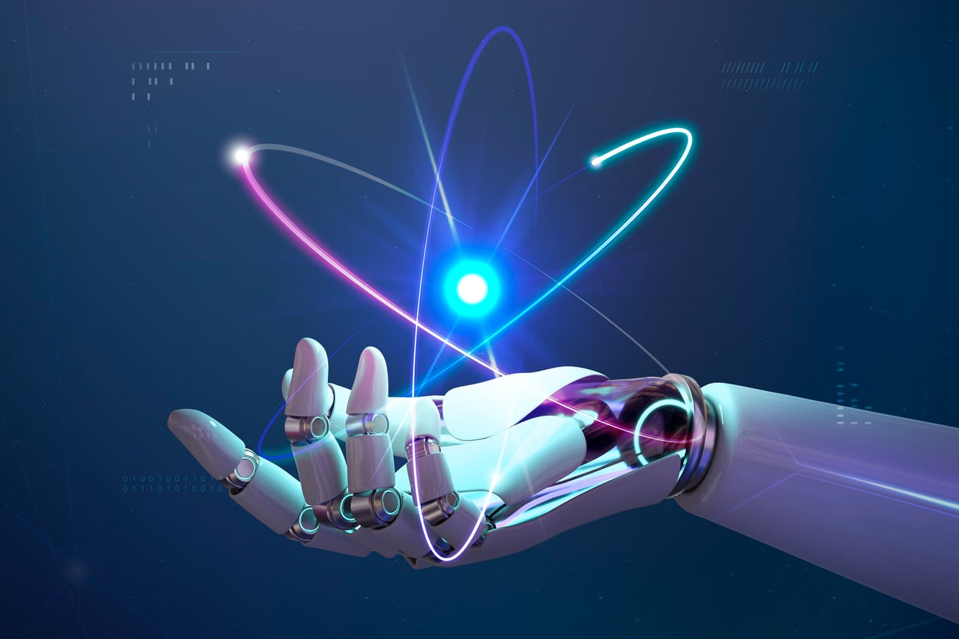 AI hand with atom