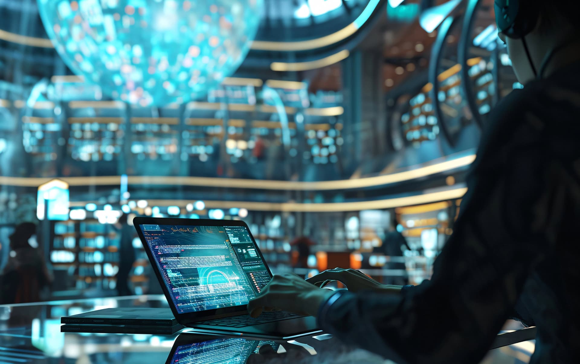 human working in sci-fi it company